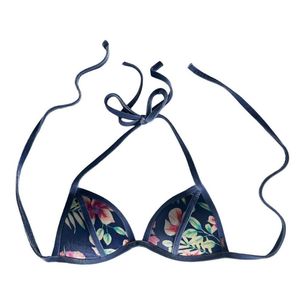 blue floral velvet bikini top